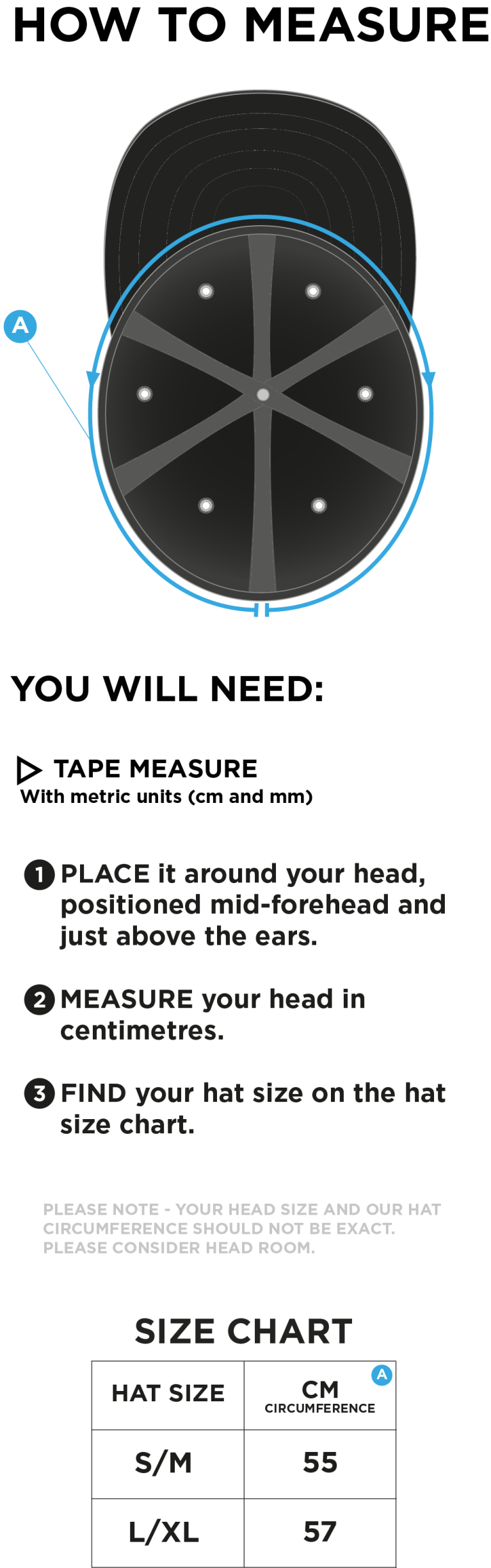 FUSE FLEXI FIT CAP - Size Guide
